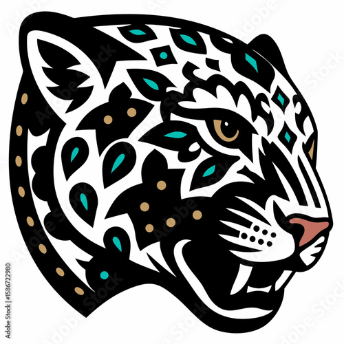 Aztec Jaguar Design Intricate Head Illustration for Art and Cultural Projects