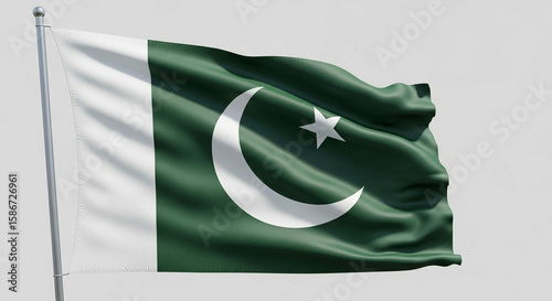 Wallpaper Mural Pakistan's flag billows gently in the wind, its green field and crescent moon sharply defined against a neutral background. Torontodigital.ca