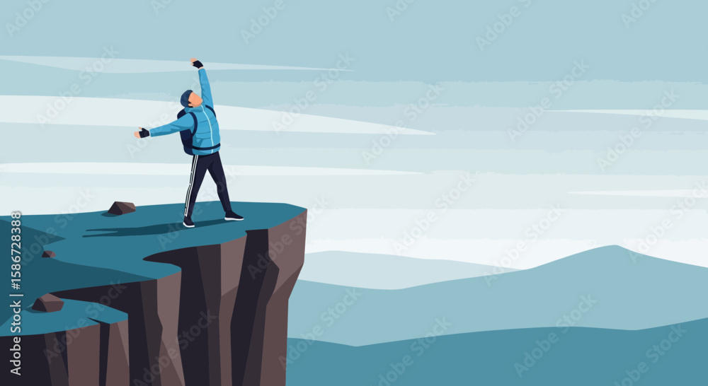 Obraz premium Achieving Heights Reaching Summit A Person Enjoying Success at The Mountain Top
