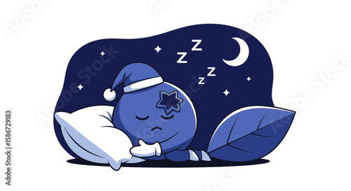 Adorable Sleepy Fruit Character In Nightcap Having Sweet Dreams Under The Moonlight