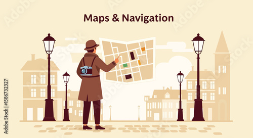 Exploring New City Streets With Map Adventure And Camera Ready For Travel Adventure