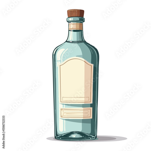 Vector illustration of gin bottle with label elegant on white background, alcohol packaging