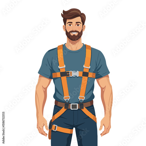 Vector illustration of person in support harness on white background, action