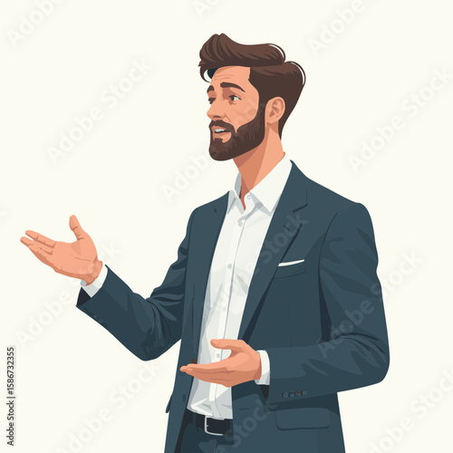 Vector illustration of person giving lecture on white background, education