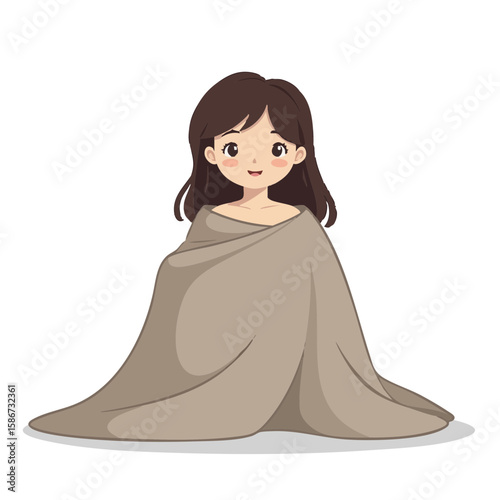Vector illustration of person under blanket cozy sleeping on white background