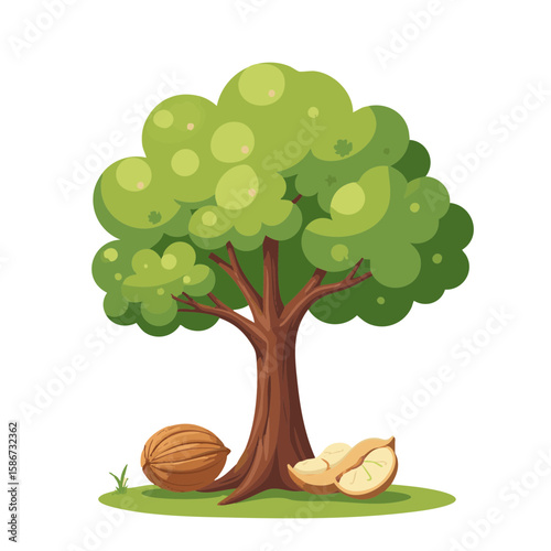 Vector illustration of tree nut allergy warning alert on white background