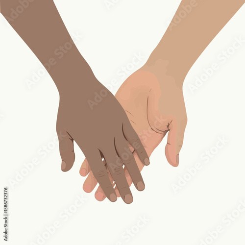 Vector illustration of two hands together friendly unity on white background
