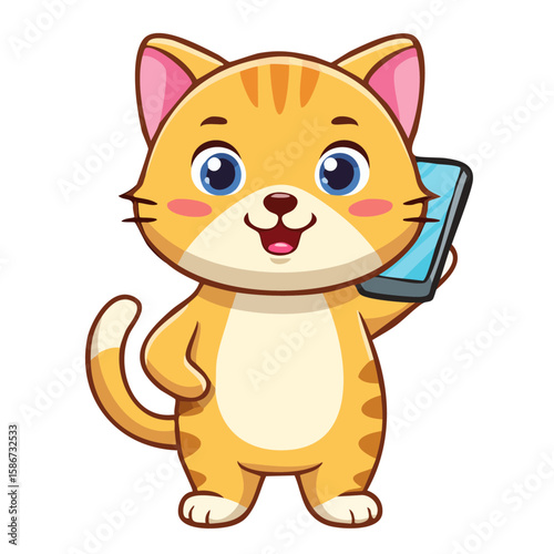 電話をする猫のキャラクターイラスト