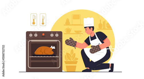 Chef Prepares Traditional Roasted Turkey For Festive Holiday Meal Celebration