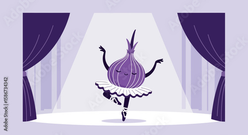 Dancing Onion Ballerina In The Spotlight On Stage Illustration