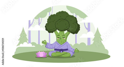 Broccoli Character Finding Inner Peace Through Meditation Amidst Nature Setting