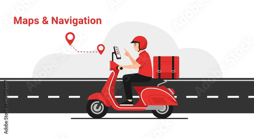 Fast Food Delivery Service On Scooter Using Mobile App For Navigation