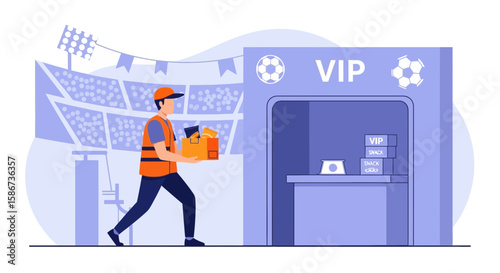 Delivery At The Vip Area Of A Football Stadium Illustration Concept