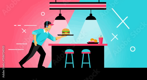 Fast Food Delivery Service With Modern Graphic Style Design Illustration