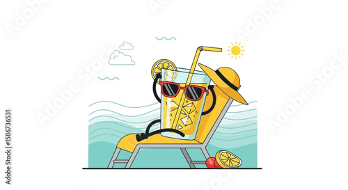 Chilled Lemonade Lounging Beach Summer Relaxation Tropical Getaway Graphic Design