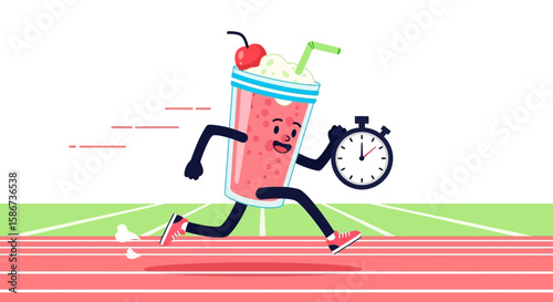 Fast Smoothie Cartoon Character Running On The Track With Stopwatch