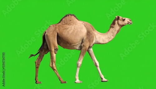 Camel walking on green screen