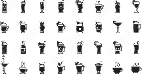 Drink icons – minimal line style beverages including coffee, juice, tea, and soft drinks
