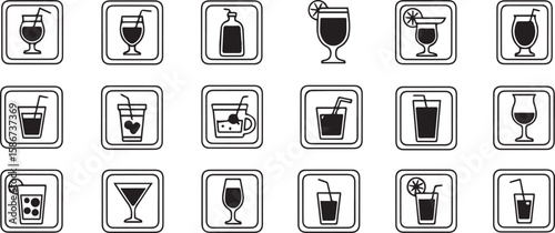 Drink – refreshing beverage icons for juice, water, soda, and cocktails

