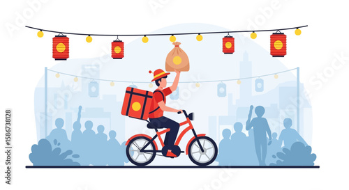 Festival Celebration Delivery Man Holding A Bag On A Bicycle