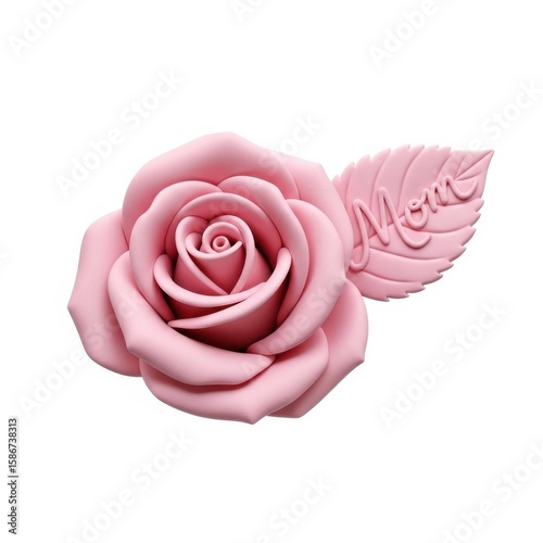 Pink 3 D Rose with Mom Leaf Decoration pink rose plastic 3d