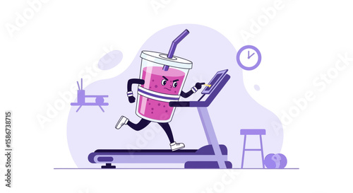 Determined Smoothie Character Doing Cardio On Treadmill For Health And Wellness