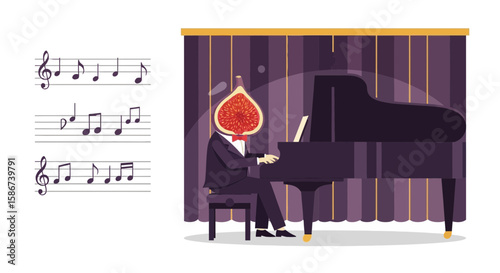 Figheaded Pianist Performs Under The Spotlight At A Theatrical Recital
