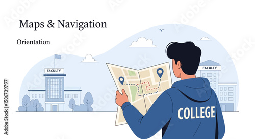 College Orientation And Direction Finding With A Route Map Inside Campus