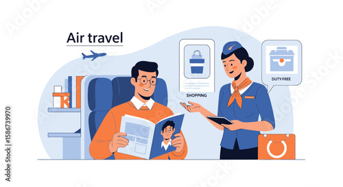 Air Traveling Experience With Cabin Crew Offering Shopping And Duty Free