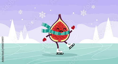 Figuring Out Winter Fun A Cheerful Fig Cartoon Character Ice Skating Illustration