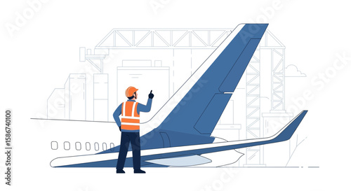 Aircraft Maintenance Supervisor Overseeing Operations At Hangar Facility With Modern Airport