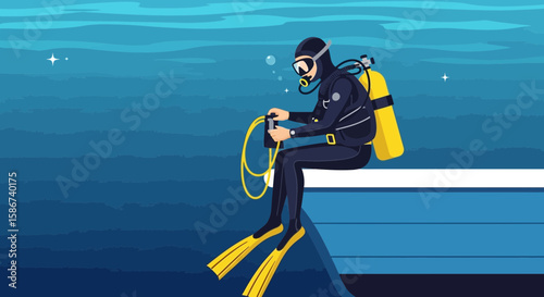Diver Preparing His Camera On The Dock Before Subaquatic Exploration