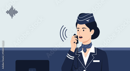 Flight Attendant Broadcasts An Important Announcement To Passengers On The Plane