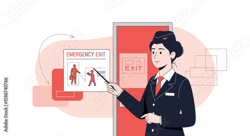 Flight Attendant Explaining Emergency Exit Procedures During Flight Demonstration