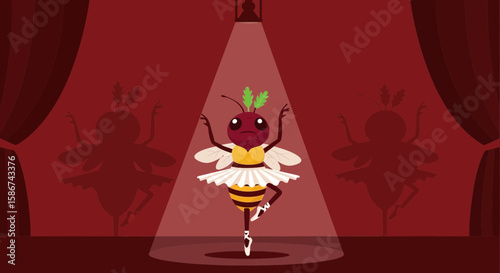 Animated Bee Performing Ballet On Stage Under Spotlight In The Theater