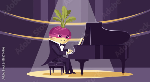 Annoyed Swede Playing Piano With Passion Under Spotlight On Stage