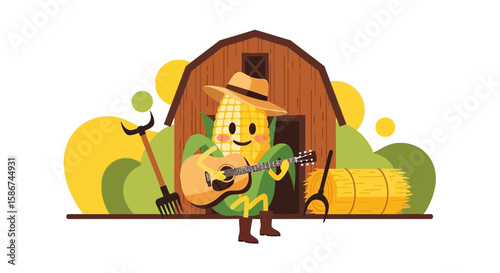 Corn Cob Sings on the Farm Countryside Living and Rural Scenery Backdrop