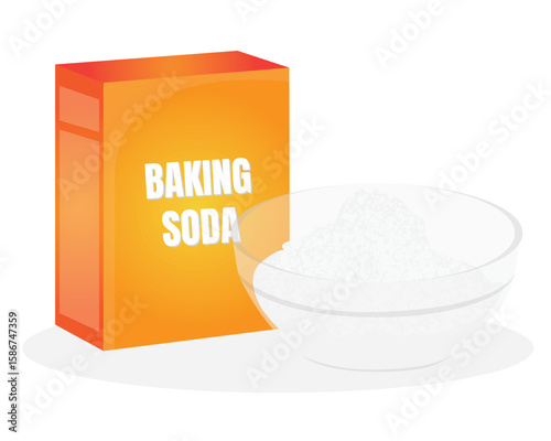 Soda in a craft paper and Glass bowl of baking soda isolated on white.  baking ingredient vector Illustration on a white background.