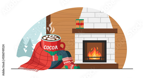 Cozy Cocoa By The Fireplace Enjoying A Cup And Relaxing At Home