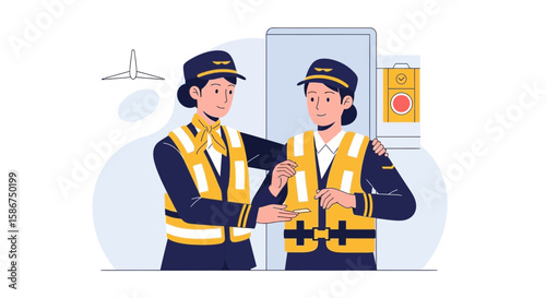 Aviation Safety Professionals Collaborating On Preflight Checklist Review Procedures