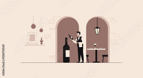 Elegant Service Waiter Recommending Fine Wine In Sophisticated Dining Atmosphere