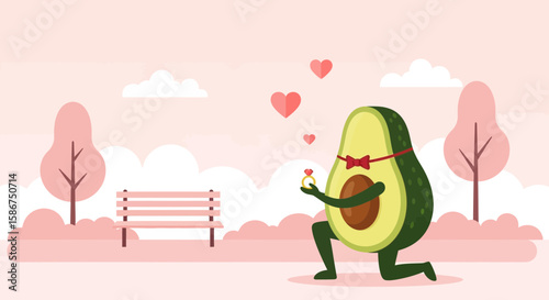 Avocado Offering A Diamond Ring In The Park Romantic Gesture Of Love