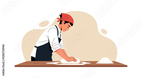 Baking Passion Person Kneading Dough In Bakery Studio In A Minimalist Style