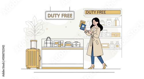 Elegant Woman Shopping At Duty Free Store In Airport Before Departure