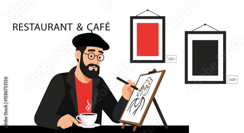 Creative Artist Drawing Caricature At Restaurant And Cafe For Entertainment And Relaxation