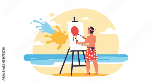 Creative Beachside Painter Capturing Coastal Inspiration With Vibrant Hues