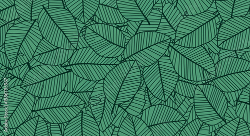 Vibrant Botanical Array An Illustrated Garden of Tropical Leaves and Flora on Light Green Background