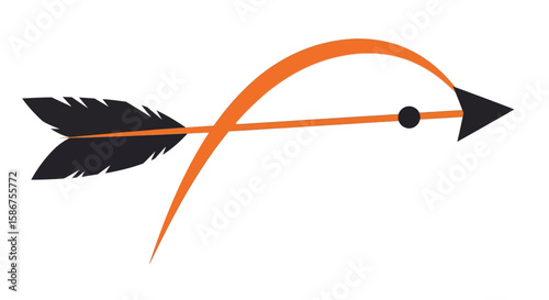 Arrow Flight Vector Design Graphic Illustration with Feathered Shaft and Curved Path
