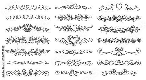 Elegant Flourish Design Elements Decorative Dividers with Heart and Swirl Accents for Festive Invitations