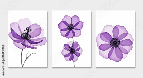 Purple Flowers Minimalist Wall Art Modern Botanical Prints for Elegant Home Decor
